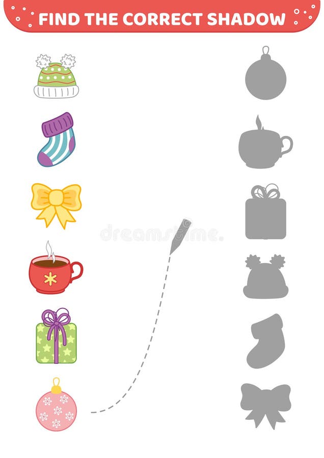 Find the Correct Shadow. Christmas Elements. Shadow Matching Game ...