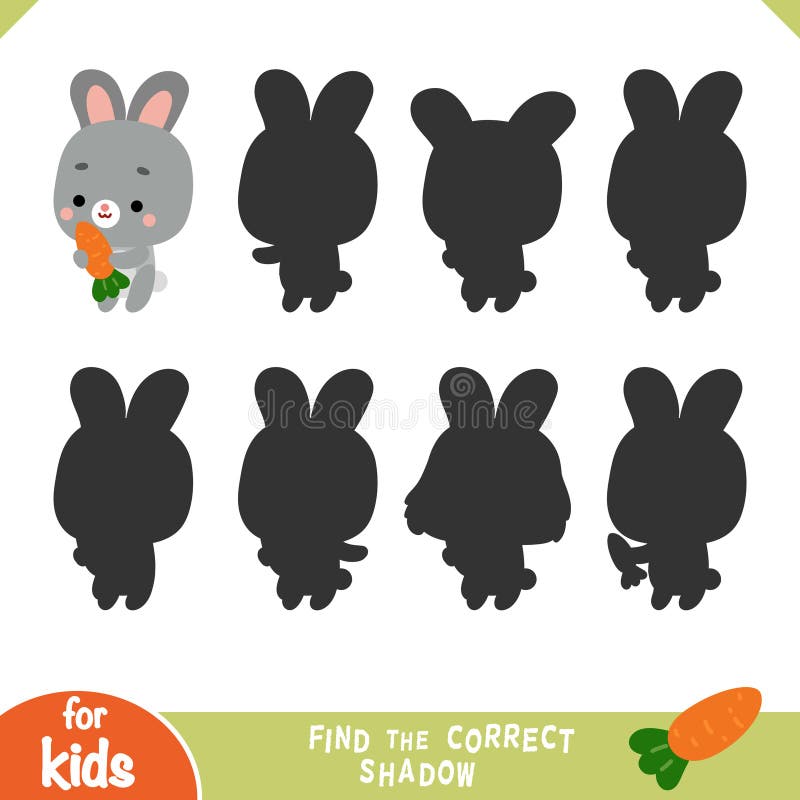 Find the correct shadow, education game for children, Cartoon cute character rabbit vector illustration