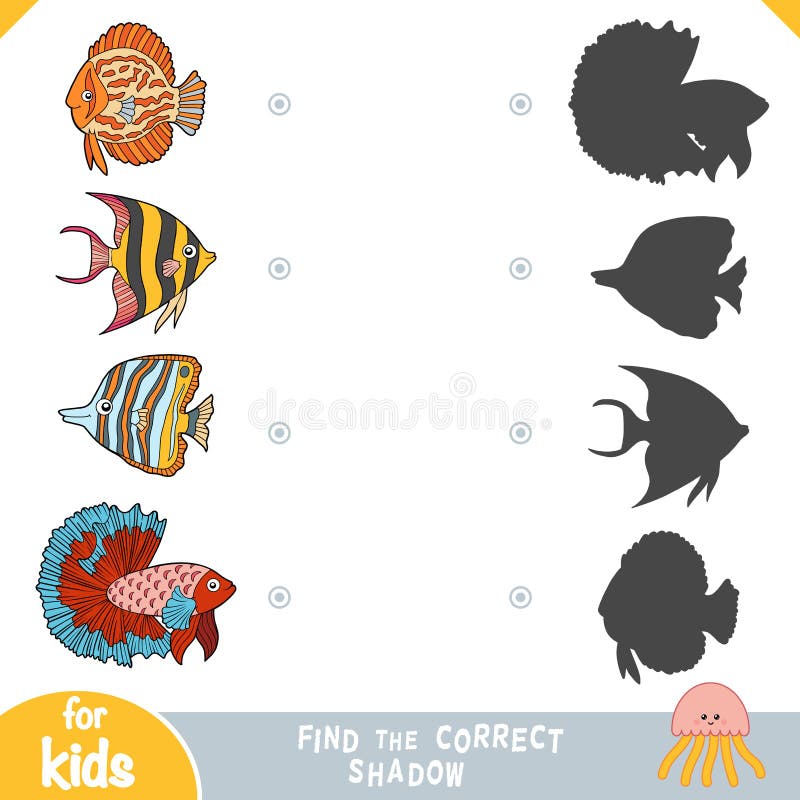 Find the Correct Shadow, Education Game, Set of Cartoon Fish Stock Vector -  Illustration of character, aquarium: 152164675