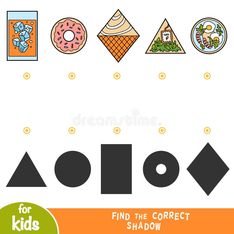 Find the correct shadow, education game, Set of food
