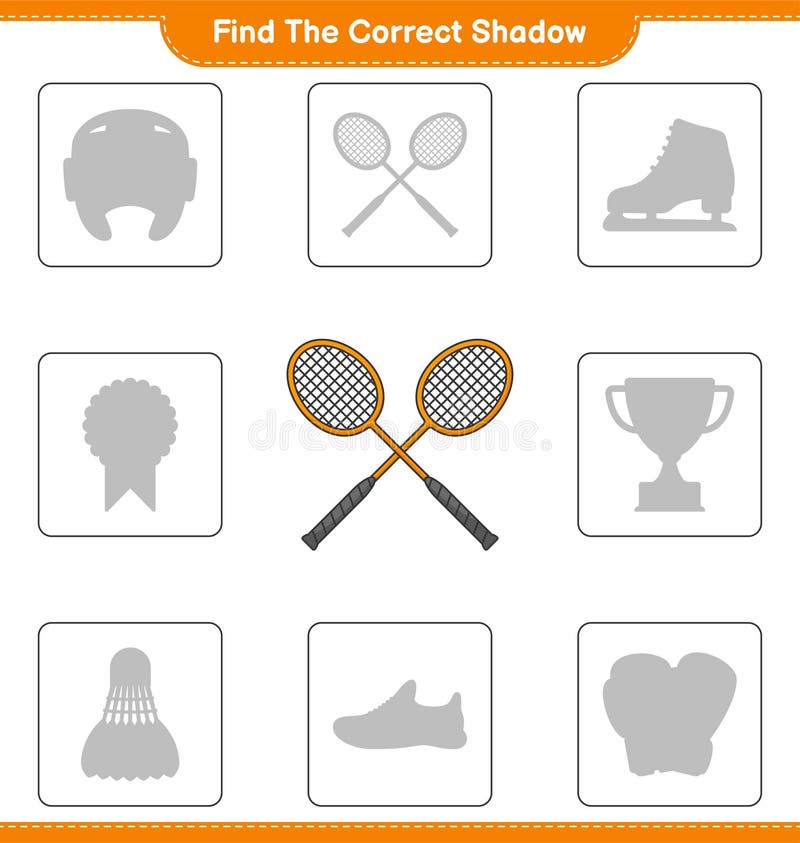 Find the Correct Shadow. Find and Match the Correct Shadow of Badminton