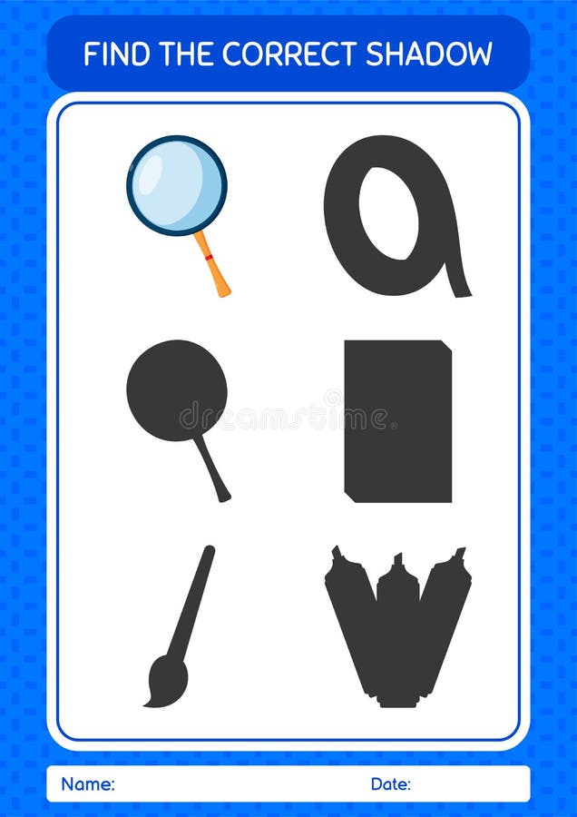 Find the Correct Shadows Game with Magnifying Glass. Worksheet for Preschool Kids, Kids Activity