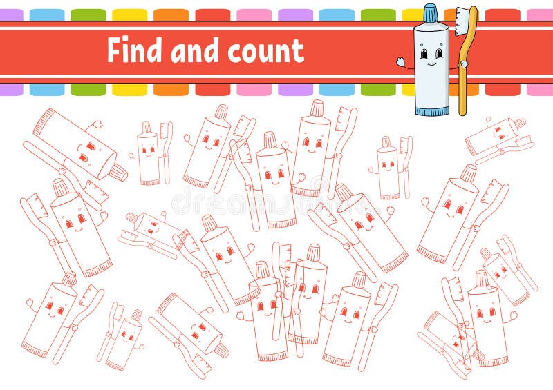 Find and Count. Toothpaste Tube with Toothbrush. Education Developing Worksheet. Activity Page