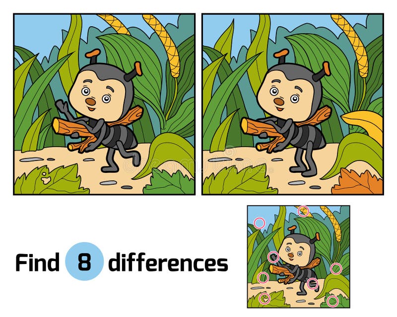 Find differences for children. Little ant on the meadow royalty free illustration Find differences for children. Little ant on the meadow royalty free illustration
