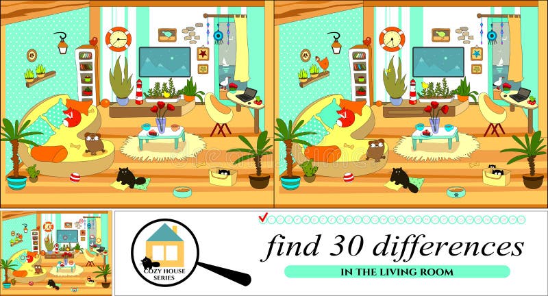 Find 30 Differences. Cozy House Series. Stock Vector - Illustration of ...