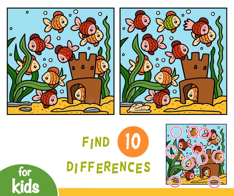 Find differences education game, Ten fish