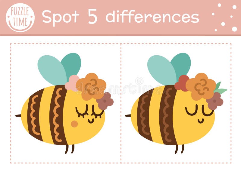 Find Differences Game for Children. Woodland Educational Activity with Funny Bumblebee. Printable Worksheet with Cute Insect Stock Vector - Illustration of baby, nature: 213903014 Find Differences Game for Children. Woodland Educational Activity with Funny Bumblebee. Printable Worksheet with Cute Insect Stock Vector - Illustration of baby, nature: 213903014