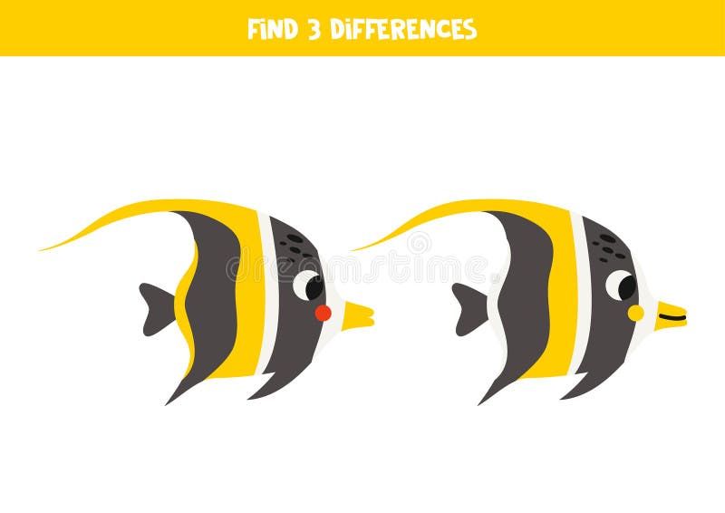 Find 3 differences between two cute Moorish idol fish