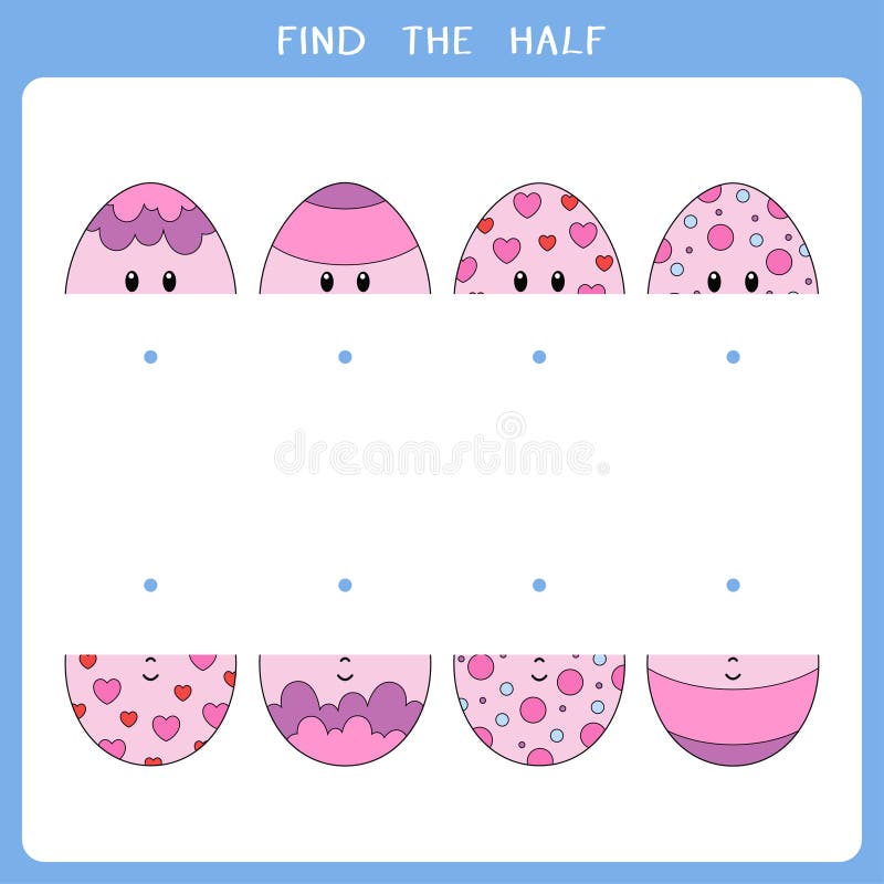 Find the Half for Easter Eggs. Simple Educational Game for Kids Stock