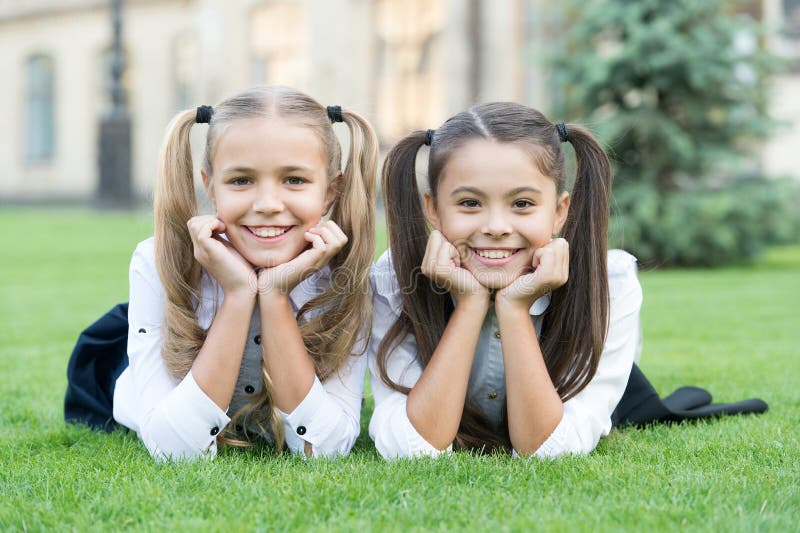 Feel Summer Spirit. Happy Kids Relax on Green Grass. Summer Vacation.  School Holidays. Summer Cosmetics for Kids Stock Photo - Image of  floristry, cosmetic: 190354476