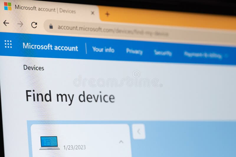 Find My Device from Microsoft Account Editorial Photography - Image of