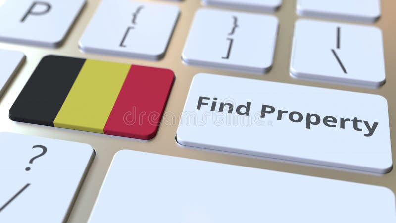 Find Property text and flag of Belgium on the keyboard. Online real estate service related conceptual 3D rendering vector illustration
