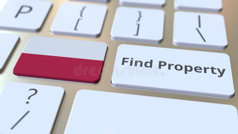 Find Property text and flag of Poland on the keyboard. Online real estate service related conceptual 3D rendering stock illustration