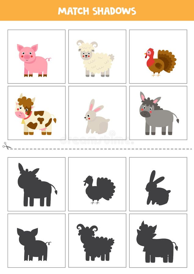Find Shadows of Cute Farm Animals. Cards for Kids Stock Vector -  Illustration of cards, donkey: 216766046