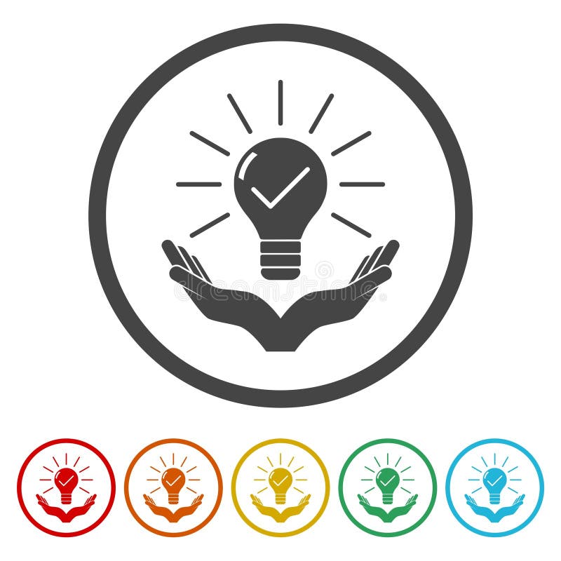 Find solution icon. Set icons in color circle buttons stock illustration