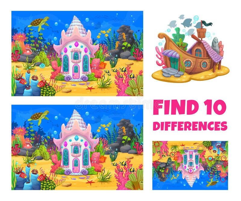 Find ten differences on underwater landscape