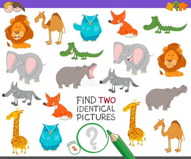 Find Two Identical Animals Game for Children Stock Vector - Illustration of  lion, duplicate: 142621820