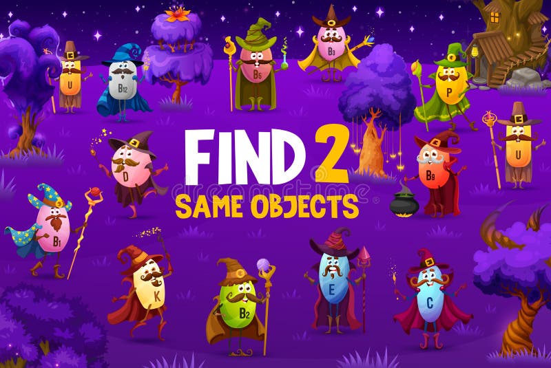 Find two same cartoon vitamin wizards kids game