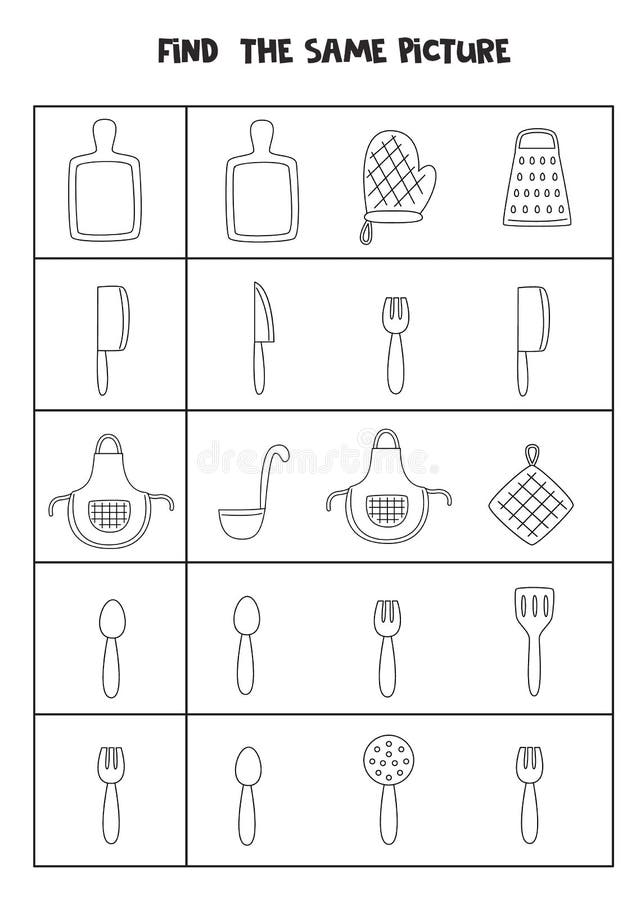 https://thumbs.dreamstime.com/b/find-two-same-kitchen-tools-black-white-worksheet-find-same-picture-black-white-kitchen-utensils-educational-222640212.jpg
