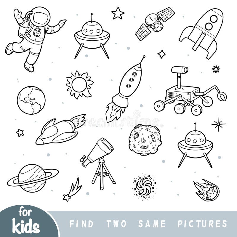 Find Two The Same Pictures Education Game For Children Astronaut And Space Objects Stock Vector Illustration Of Landscape Coloring