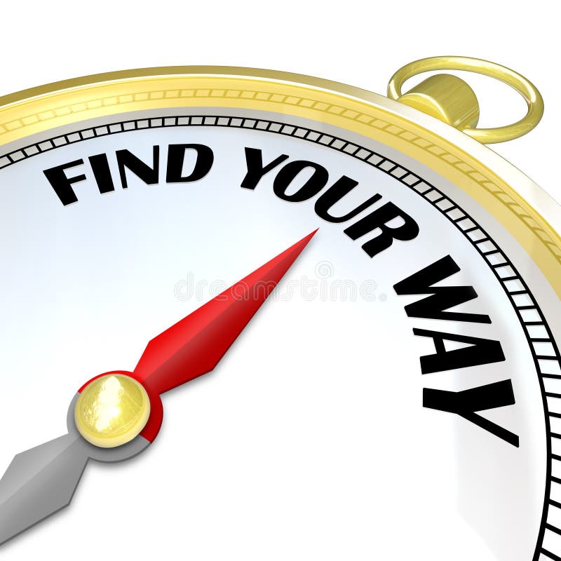 Find Your Way - Gold Compass Gives Directions to Traveler vector illustration Find Your Way - Gold Compass Gives Directions to Traveler vector illustration