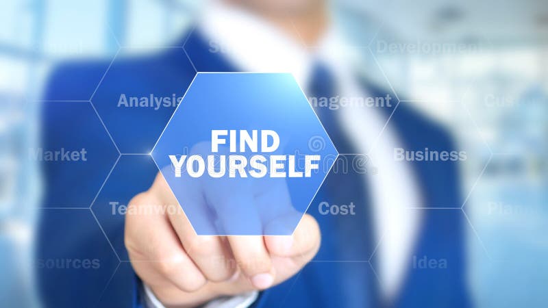 Find Yourself, Businessman working on holographic interface, Motion Graphics stock images