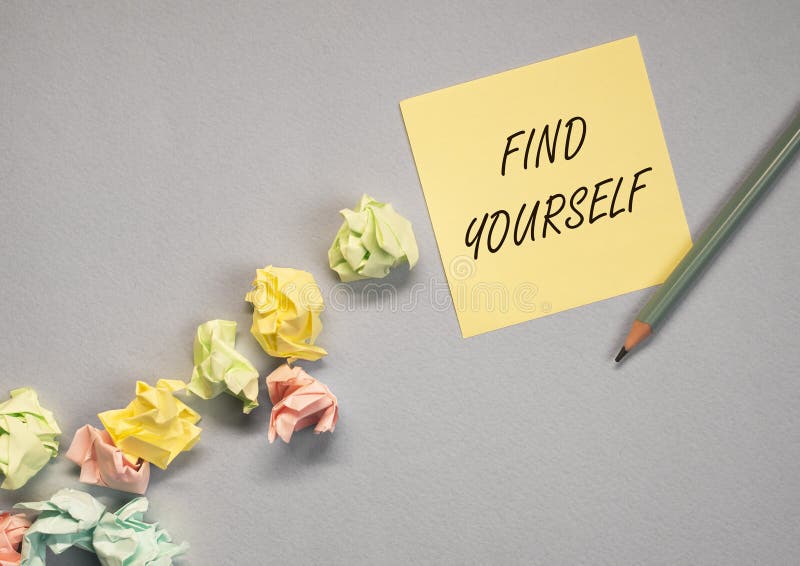 Find yourself concept. Searchina and creating your self text stock photo
