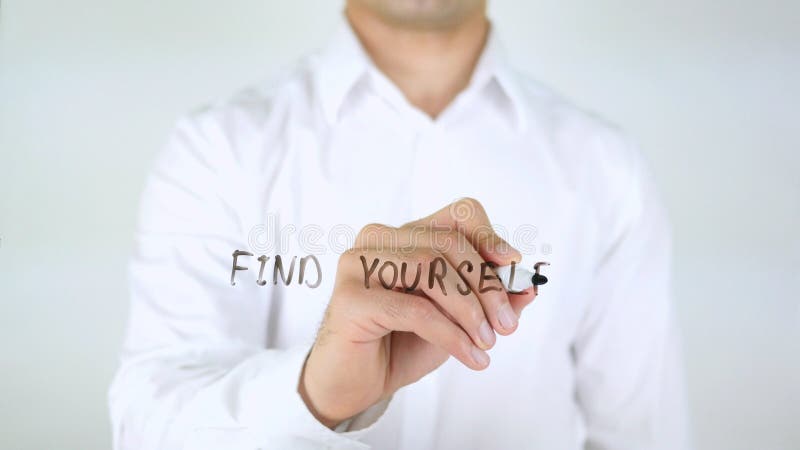 Find Yourself, Man Writing on Glass royalty free stock photography
