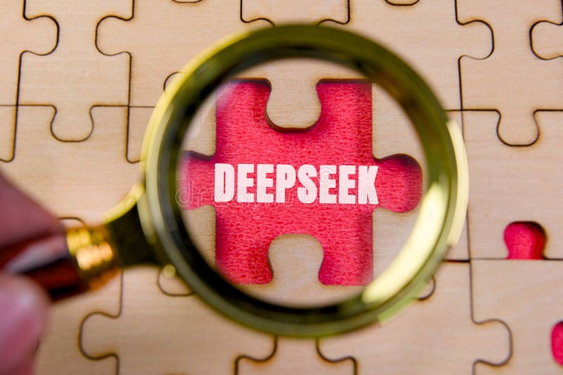 Finding answers with a magnifying glass on a puzzle stock images