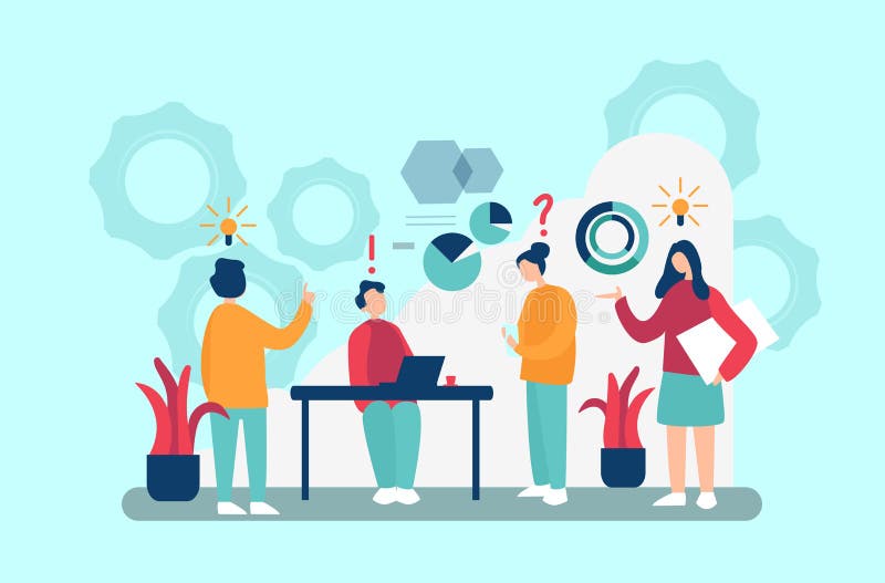 Finding solutions concept vector illustration. Creative workers offering innovative approach cartoon characters. Problem stock illustration