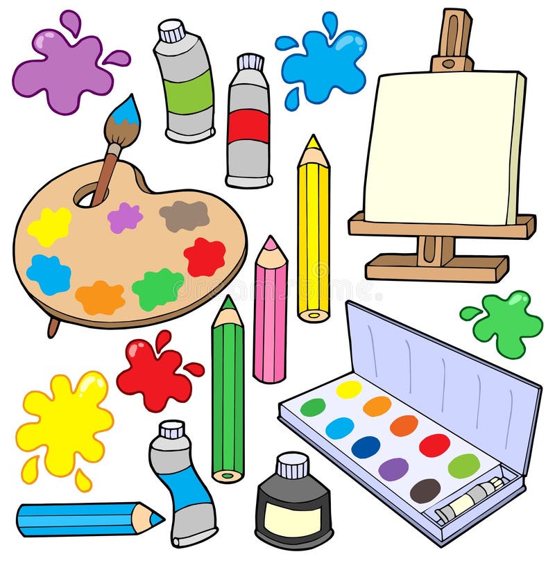 Doodle Colored Art Materials Collection. Hand Drawn Art Icons Set. Vector  Illustration. Stock Vector - Illustration of crayons, backdrop: 72846827