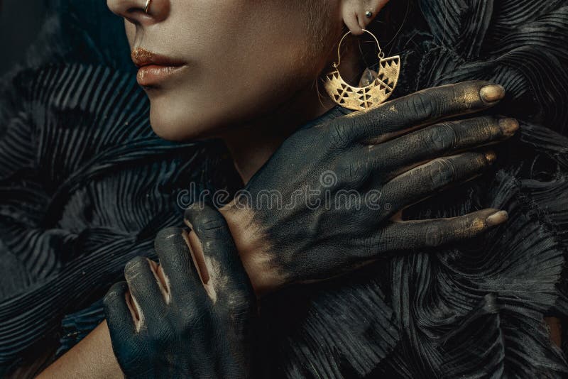 Conceptual close up portrait of beautiful fashion look woman dark make up. Conceptual close up portrait of beautiful fashion look woman dark make up