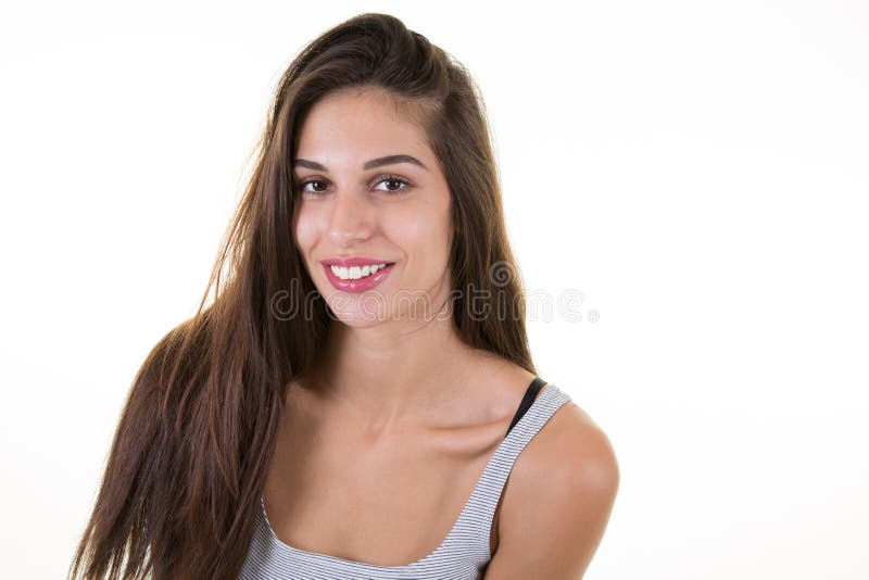 fine del fronte della donna sul giovane studio del ritratto su fondo bianco fotografia stock fine del fronte della donna sul giovane studio del ritratto su fondo bianco fotografia stock