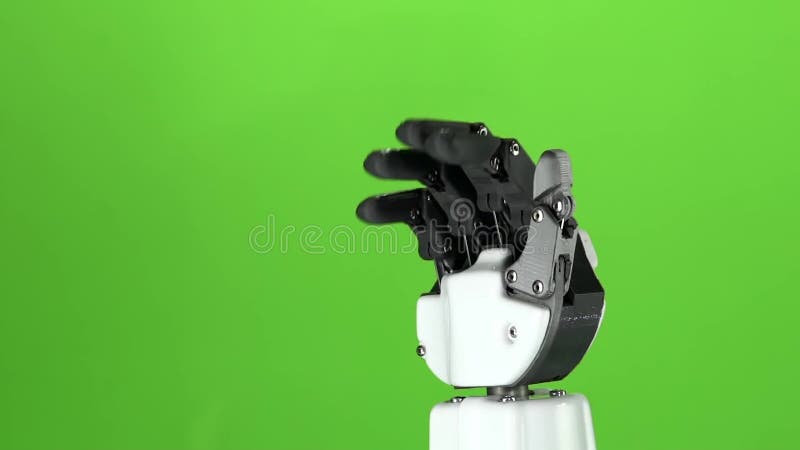 Fine della mano del robot su che ondeggia arrivederci Schermo verde Movimento lento