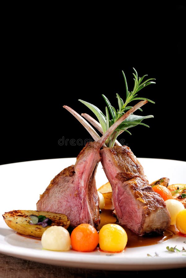 Fine Dining, Roasted Lamb Chops with Potato Stock Photo Image of