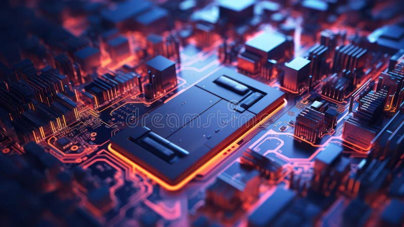 Fine line motherboard created with Generative AI. Technology background with cpu. stock illustration