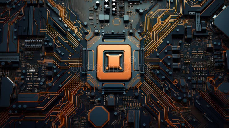 Fine line motherboard created with Generative AI. Technology background with cpu. stock illustration