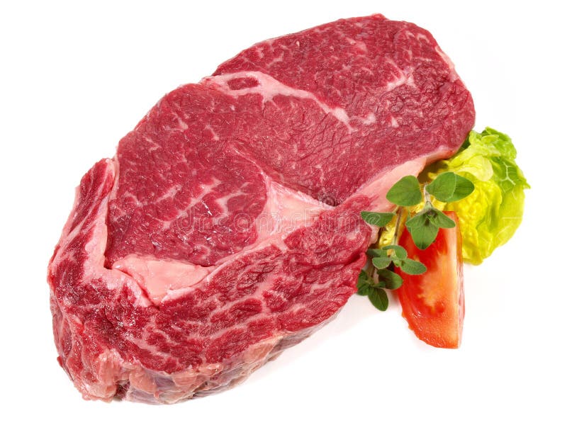 Fine Meat Aged Ribeye Steak Isolated on White Background Stock Photo