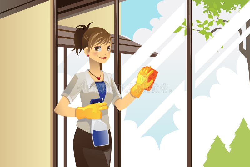 Finestre di pulizia della casalinga royalty illustrazione gratis Finestre di pulizia della casalinga royalty illustrazione gratis