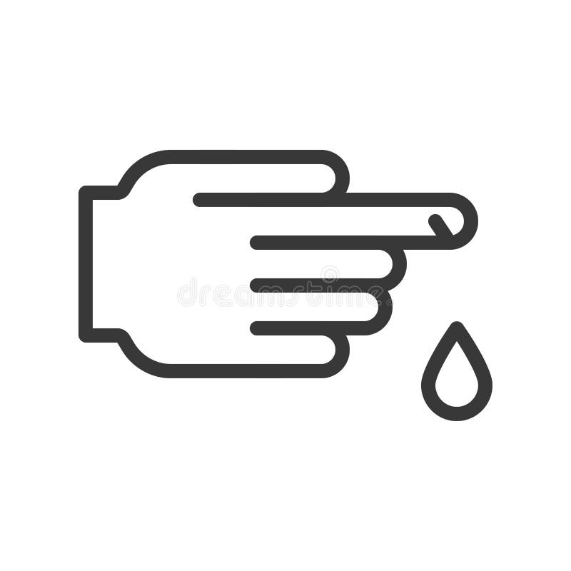 Finger and bleeding droplet, hurt or injured outline icon. stock illustrati...