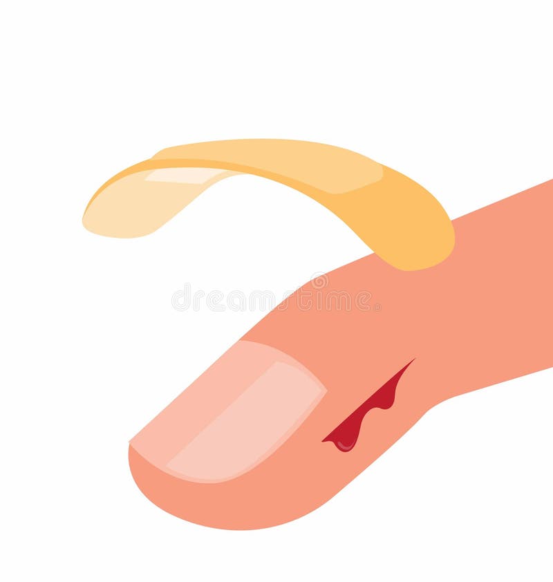 Finger Bleeding with Wound Plaster Cartoon Flat Illustration Vector