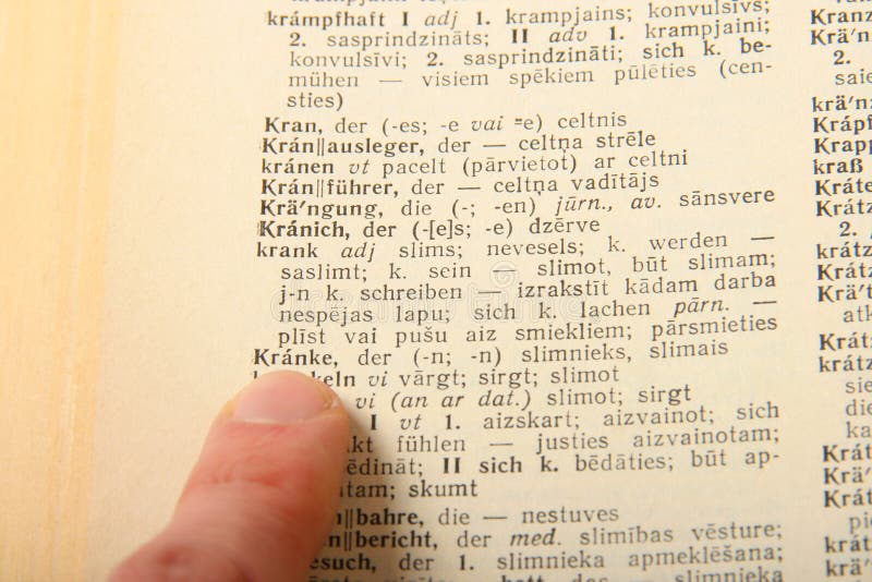 Finger, der auf ein Wort im deutschen Wortschatz zeigt