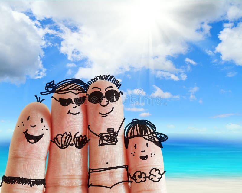 Prst rodina cestuje na pláži jako koncept.