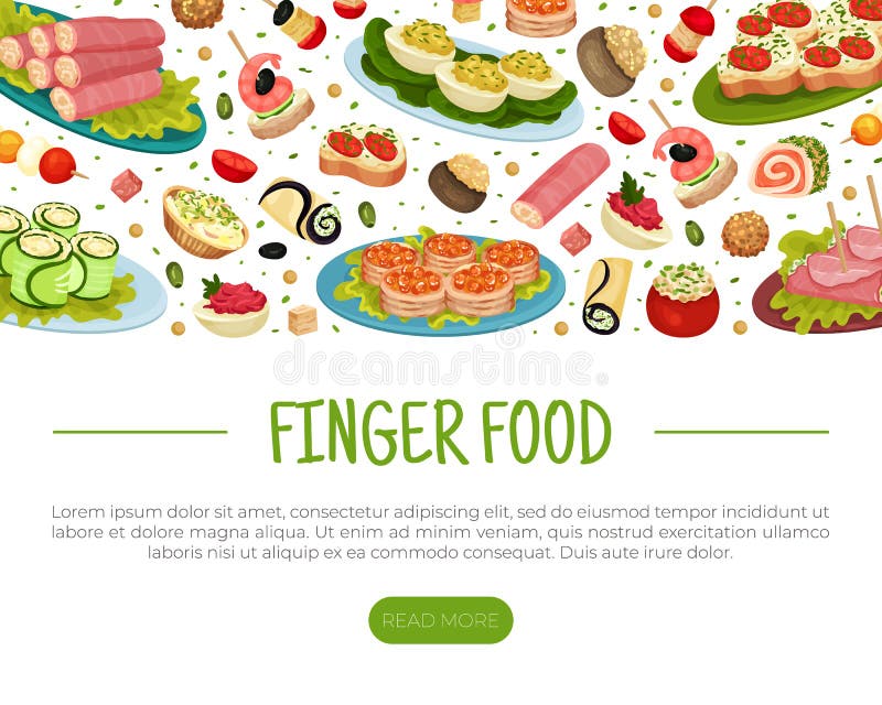 Finger Food Buffet Design with Different Snacks and Appetizers Vector