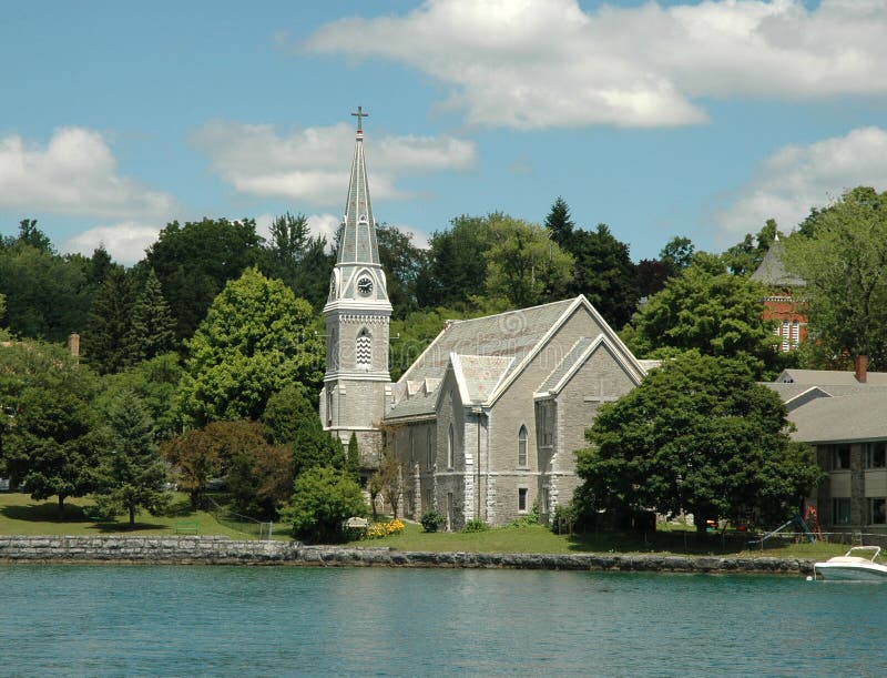Finger Lakes Region: Lake Front Church and Steepl royalty free stock photos