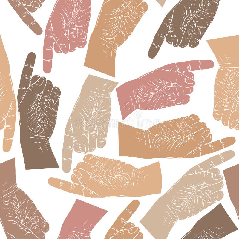 Finger pointing hands seamless pattern, vector background royalty free illustration