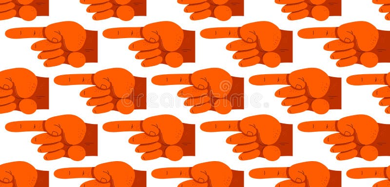 Finger pointing hands vector seamless wallpaper, endless pattern background with hands showing direction stock illustration