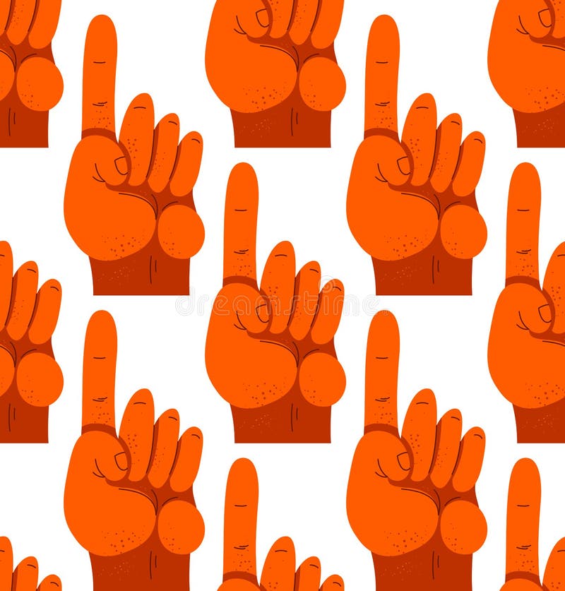 Finger pointing hands vector seamless wallpaper, endless pattern background with hands showing direction stock illustration