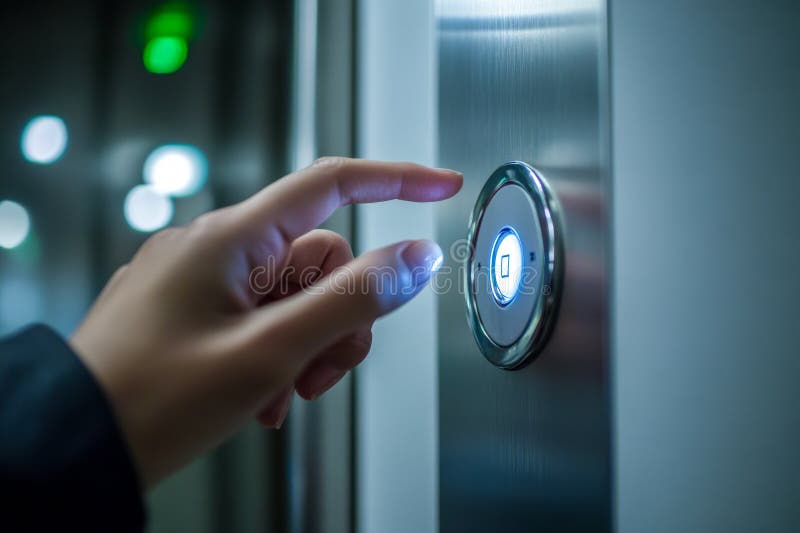 Finger pressing elevator button in modern building vector illustration