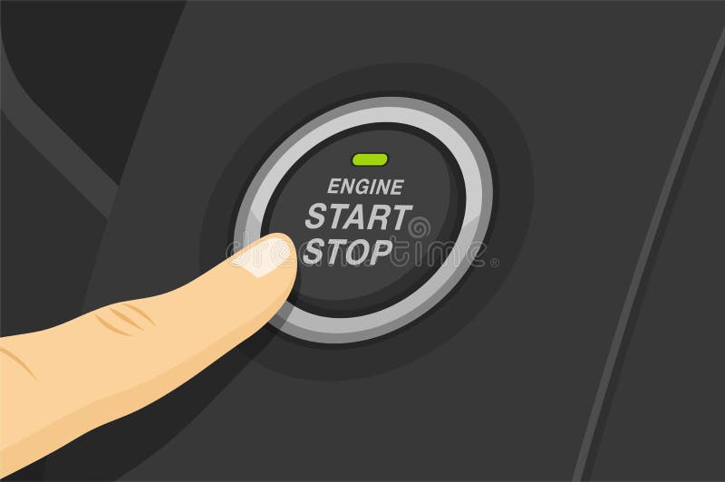 Finger pressing engine start and stop button. Flat vector illustration.